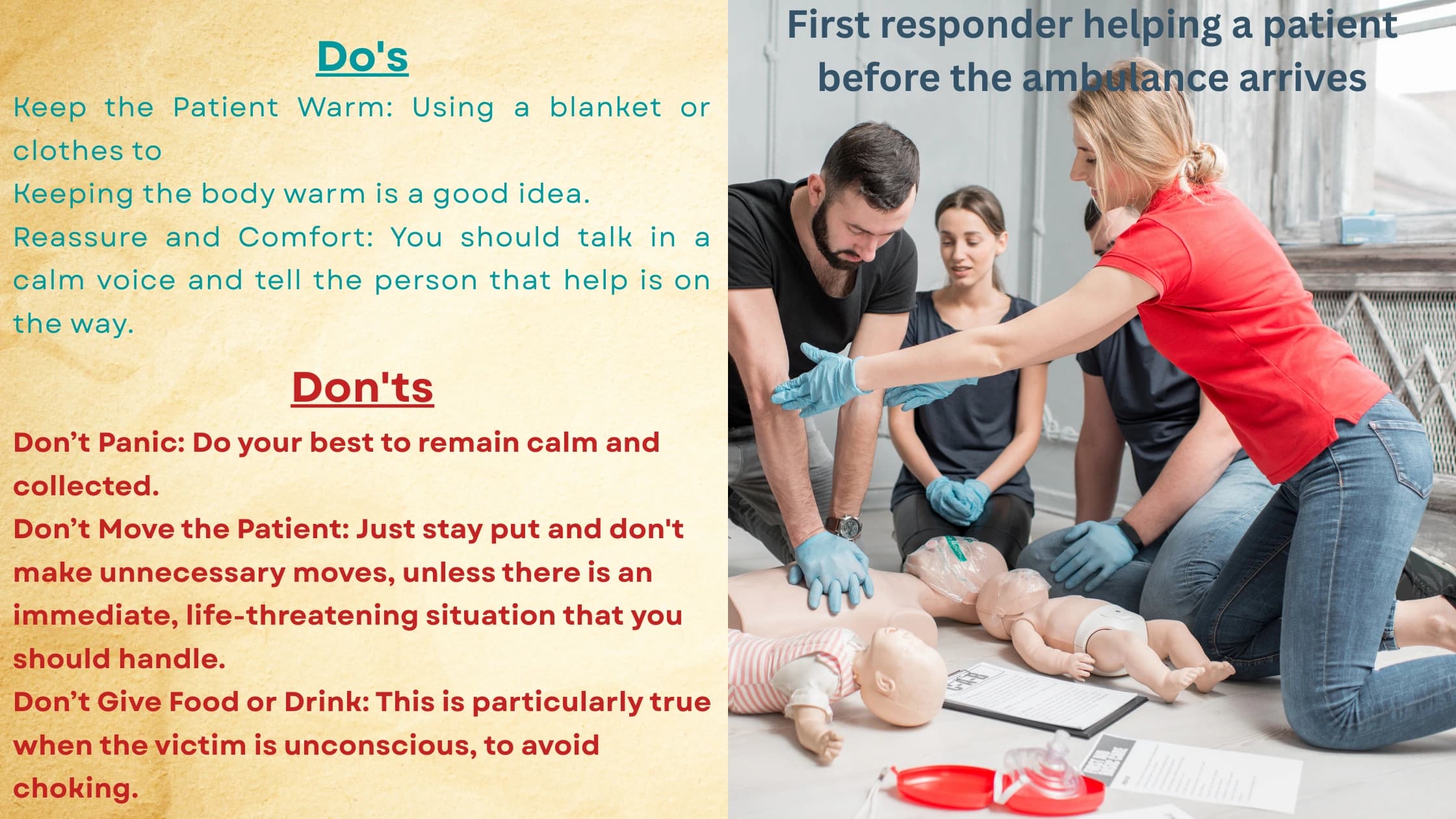 Paramedics receiving patient handover from family members who performed first aid